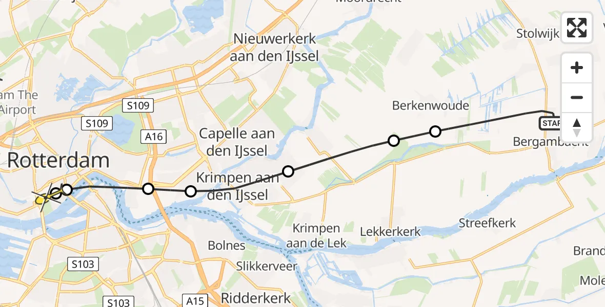 Routekaart van de vlucht: Lifeliner 2 naar Erasmus MC, Kadijk