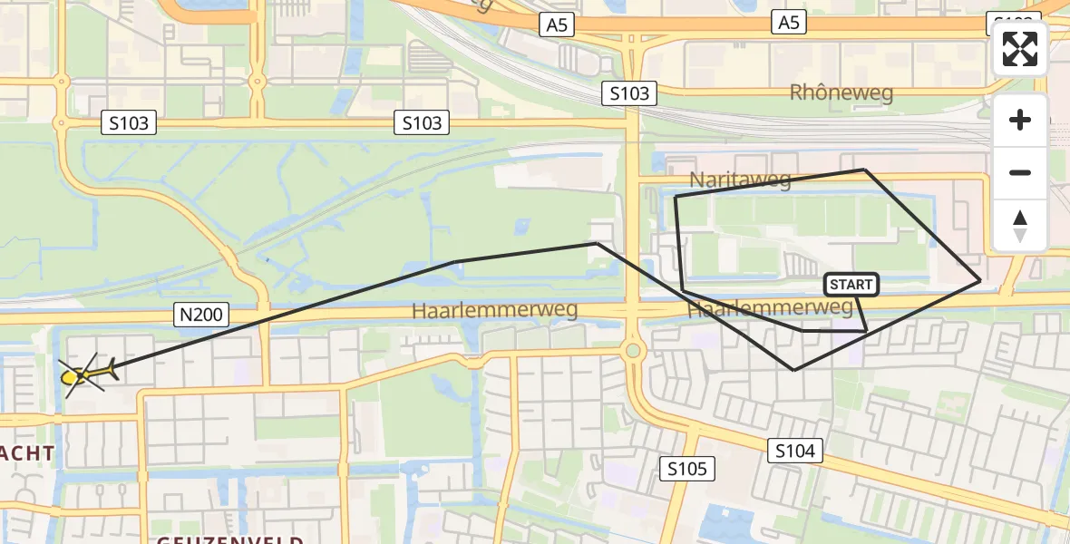 Routekaart van de vlucht: Politieheli naar Amsterdam, Spaarnwouderdijk