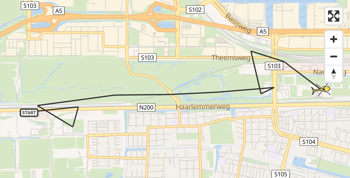 Routekaart van de vlucht: Politiehelikopter naar Amsterdam, Tom Schreursweg
