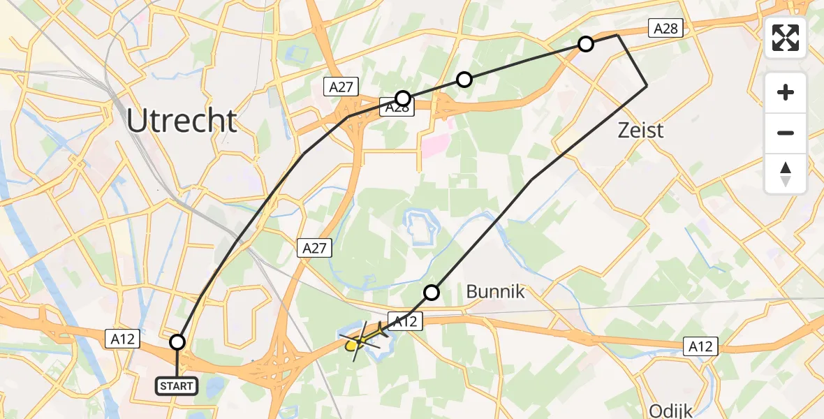 Routekaart van de vlucht: Politiehelikopter naar Bunnik, Waterlinieweg