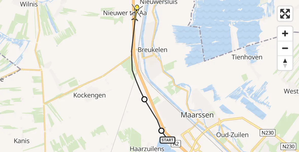 Routekaart van de vlucht: Politiehelikopter naar Nieuwersluis, Thematerweg