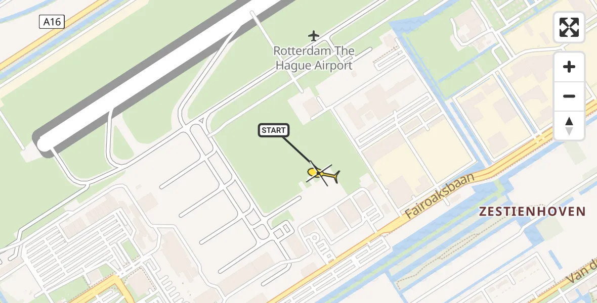 Routekaart van de vlucht: Politieheli naar Rotterdam The Hague Airport, Fairoaksbaan