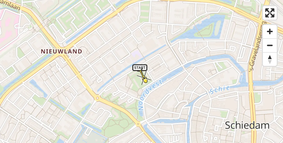 Routekaart van de vlucht: Lifeliner 2 naar Schiedam, Schuttersveld