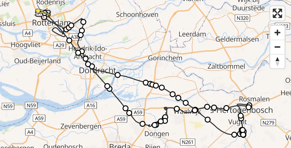 Vluchtroute Politiehelikopter van Rotterdam The Hague Airport naar Rotterdam The Hague Airport