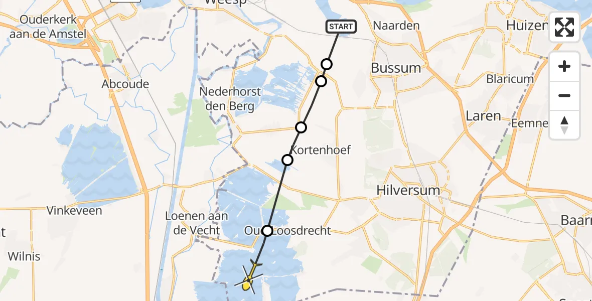 Routekaart van de vlucht: Politieheli naar Loosdrecht, Melkmeent