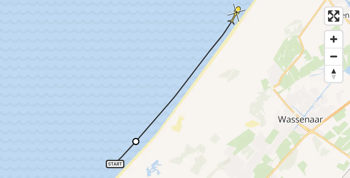 Routekaart van de vlucht: Politiehelikopter naar Wassenaar, Noorderstrand