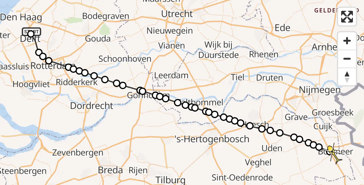 Routekaart van de vlucht: Lifeliner 2 naar Boxmeer, Het Groene Eiland