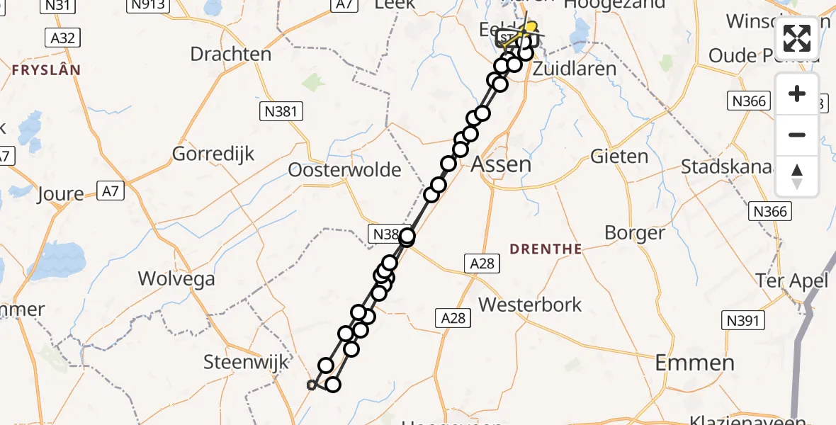 Routekaart van de vlucht: Lifeliner 4 naar Groningen Airport Eelde, Moespot