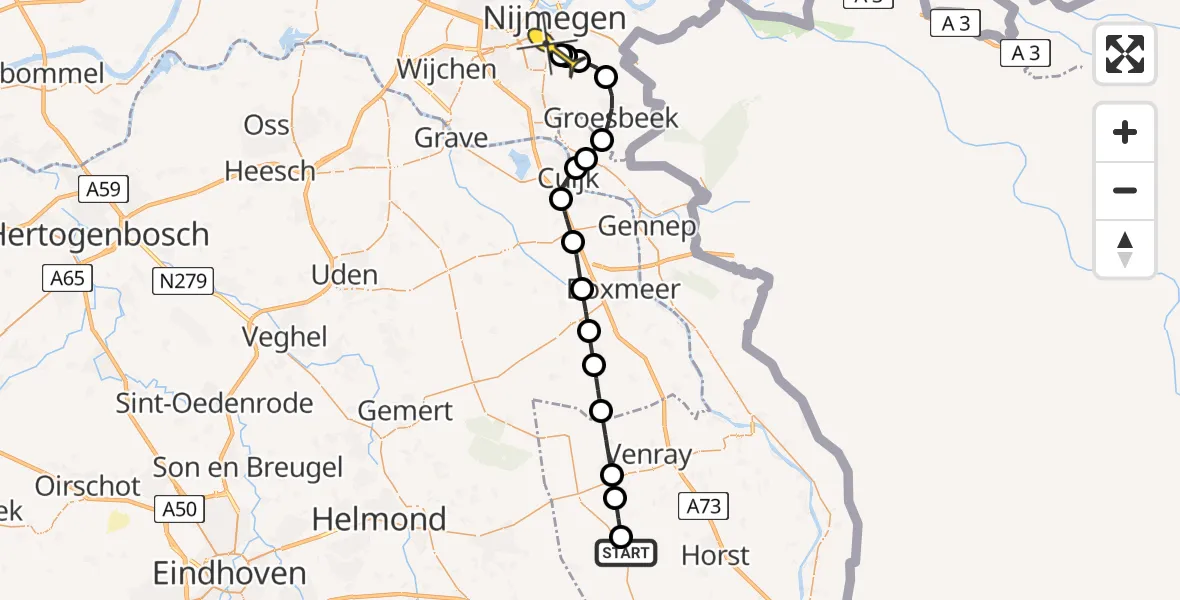 Routekaart van de vlucht: Lifeliner 3 naar Radboud Universitair Medisch Centrum, Veulensewaterweg