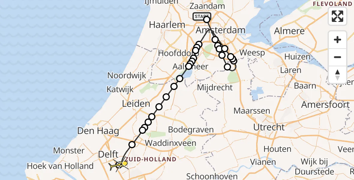 Routekaart van de vlucht: Lifeliner 1 naar Delfgauw, Kompasweg
