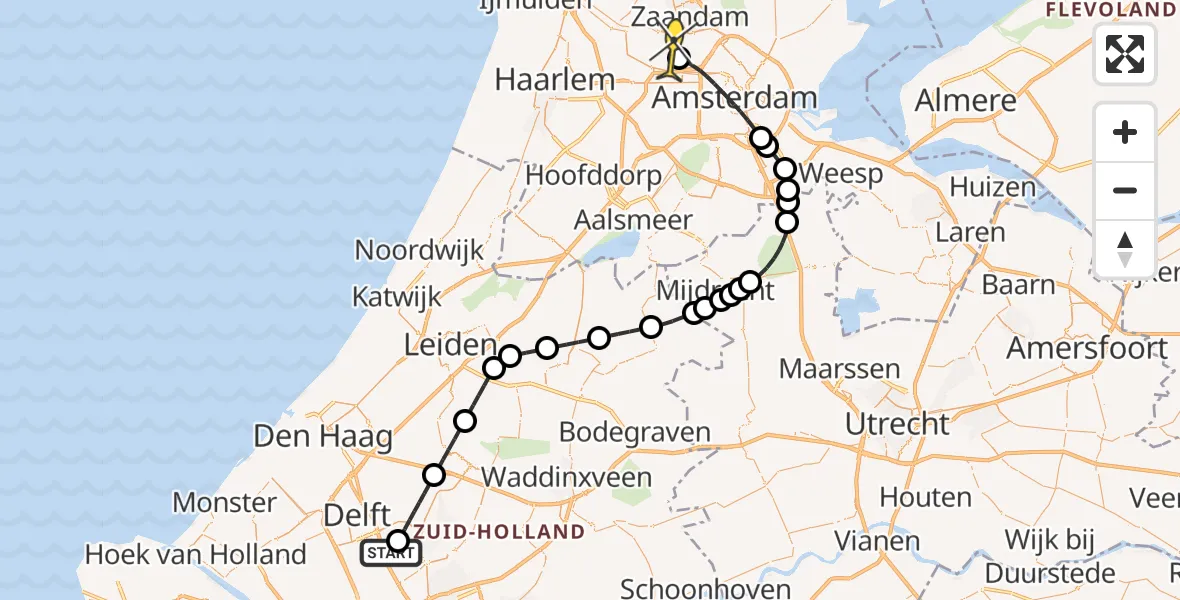 Routekaart van de vlucht: Lifeliner 1 naar Amsterdam Heliport, Wilgenweg