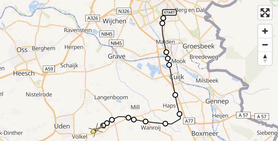 Routekaart van de vlucht: Lifeliner 3 naar Vliegbasis Volkel, Terpstraat