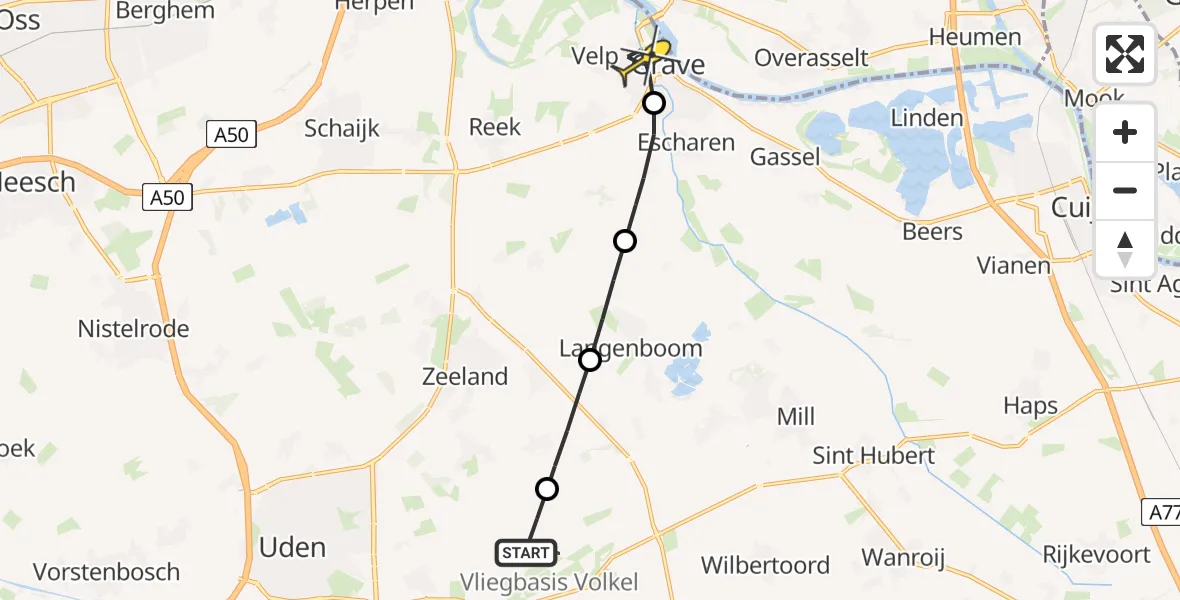 Routekaart van de vlucht: Lifeliner 3 naar Grave, Millsebaan