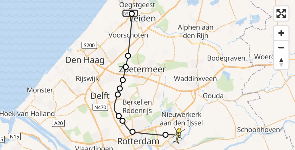 Routekaart van de vlucht: Politiehelikopter naar Capelle aan den IJssel, Boven Tocht