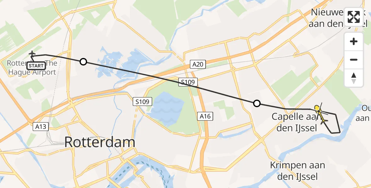 Routekaart van de vlucht: Lifeliner 2 naar Capelle aan den IJssel, Woensdrechtstraat