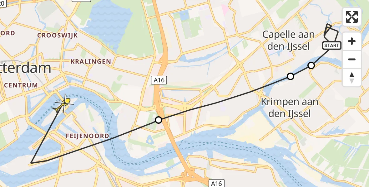 Routekaart van de vlucht: Politiehelikopter naar Rotterdam, Sint Helenabaai