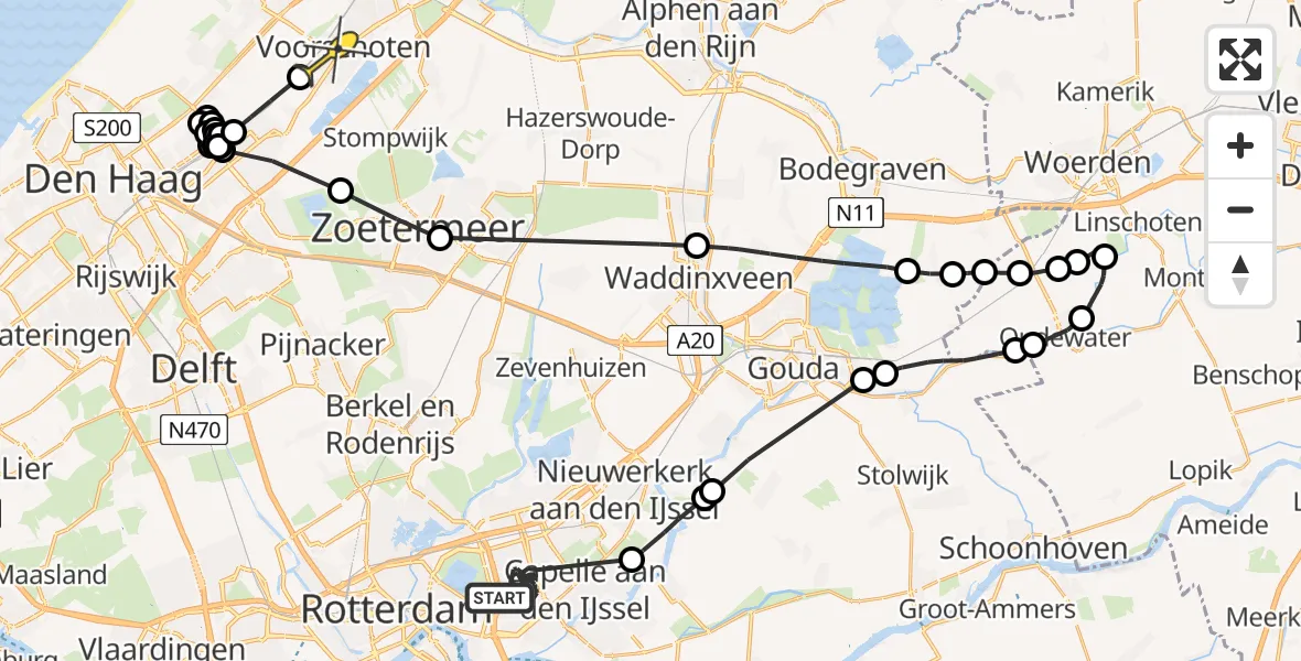 Routekaart van de vlucht: Politiehelikopter naar Voorschoten, Ineke Sluiterstraat