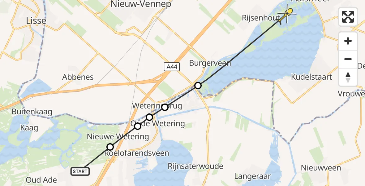 Routekaart van de vlucht: Politiehelikopter naar Aalsmeer, Molenweg