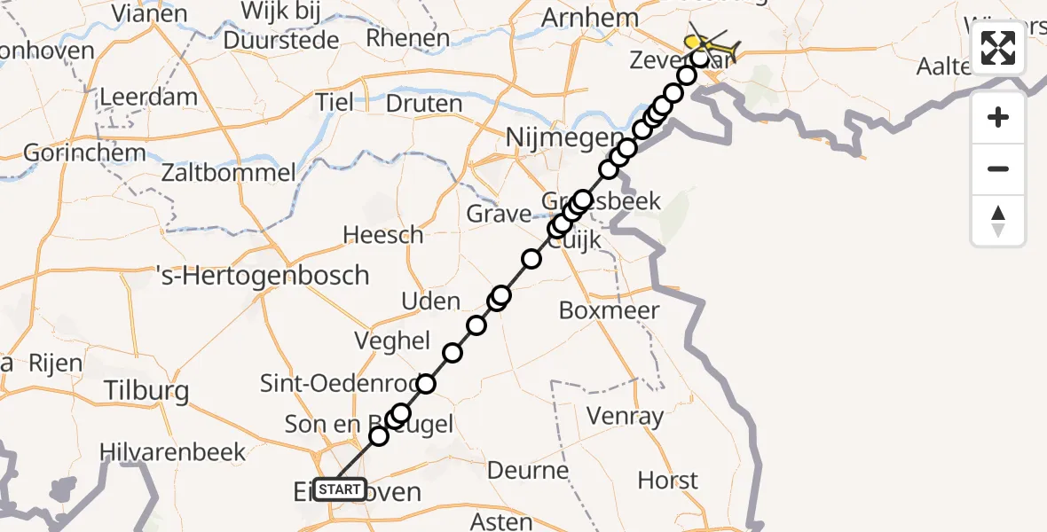 Routekaart van de vlucht: Lifeliner 3 naar Didam, Tilburgseweg
