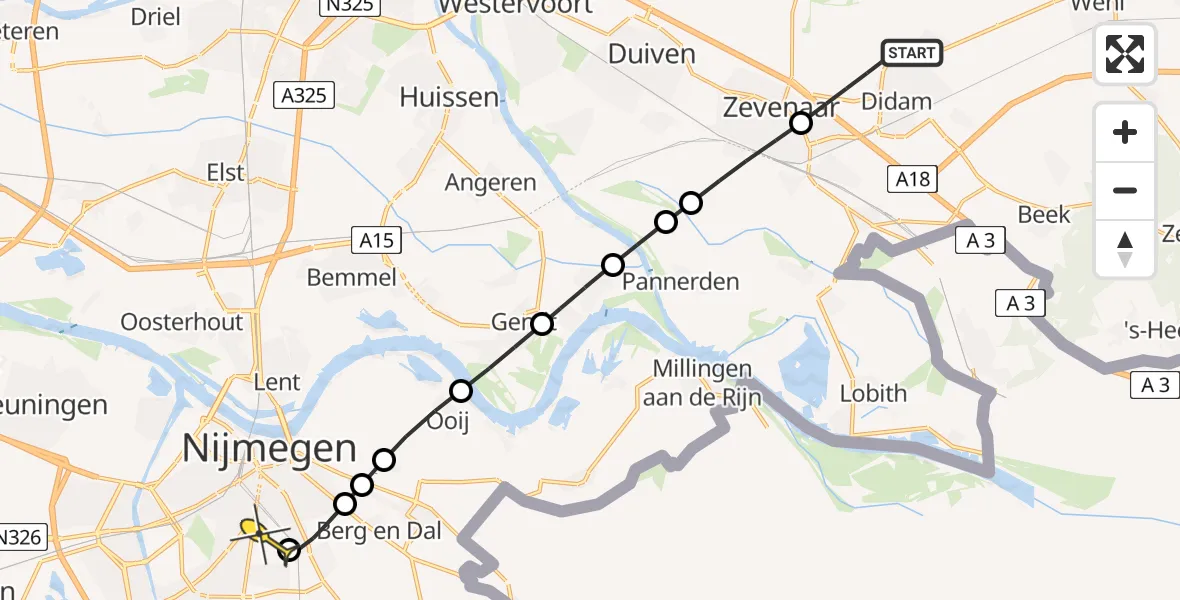 Routekaart van de vlucht: Lifeliner 3 naar Radboud Universitair Medisch Centrum, Luijnhorststraat