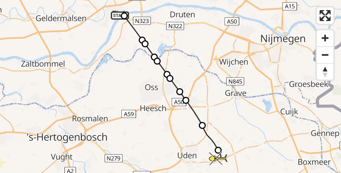 Routekaart van de vlucht: Lifeliner 3 naar Vliegbasis Volkel, Lakenstraat