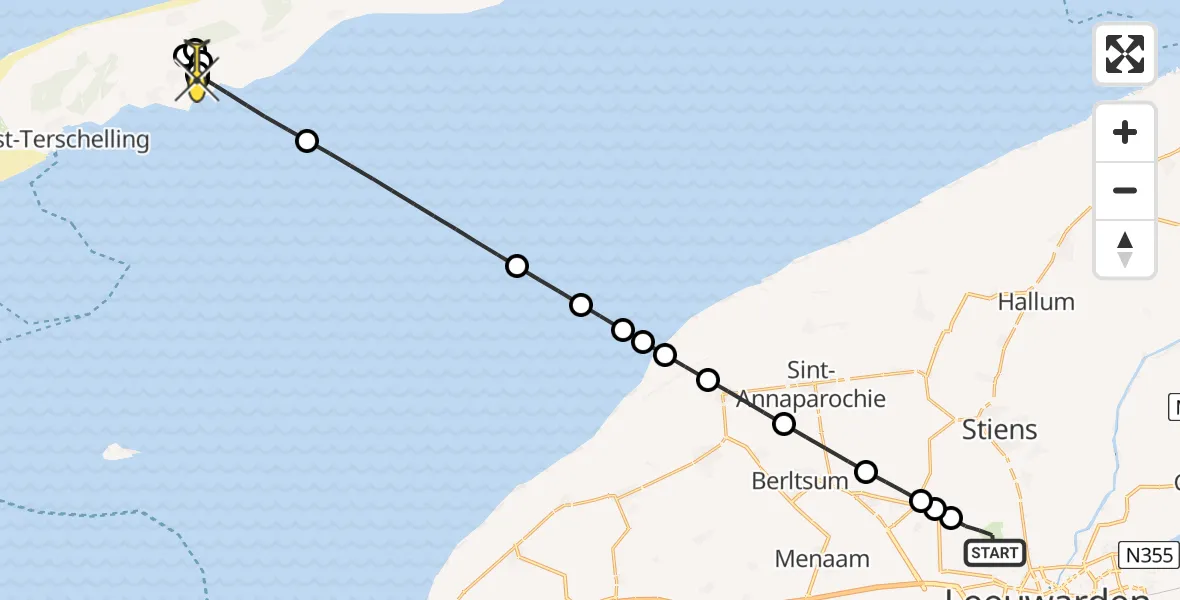 Routekaart van de vlucht: Ambulancehelikopter naar Landerum, Keegsdijkje