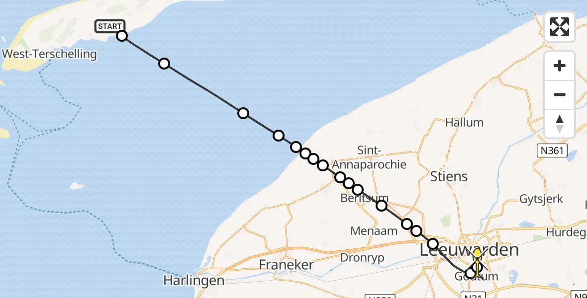 Routekaart van de vlucht: Ambulancehelikopter naar Leeuwarden, Terpweg