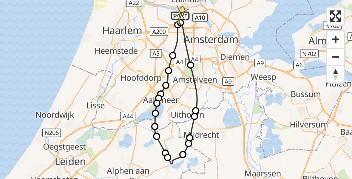 Routekaart van de vlucht: Lifeliner 1 naar Amsterdam Heliport, Nieuw-Zeelandweg