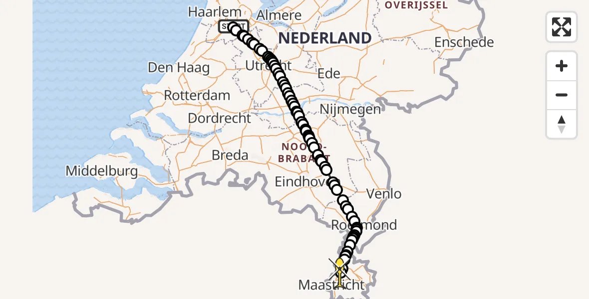Routekaart van de vlucht: Politiehelikopter naar Maastricht Aachen Airport, Westerkimweg