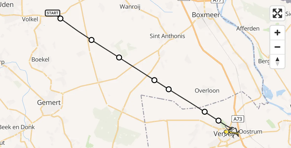 Routekaart van de vlucht: Lifeliner 3 naar Venray, Beukenlaan