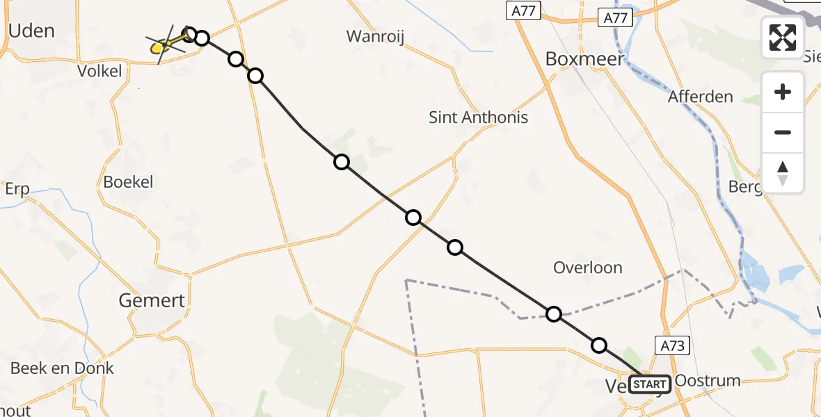 Routekaart van de vlucht: Lifeliner 3 naar Vliegbasis Volkel, Laagheidehof