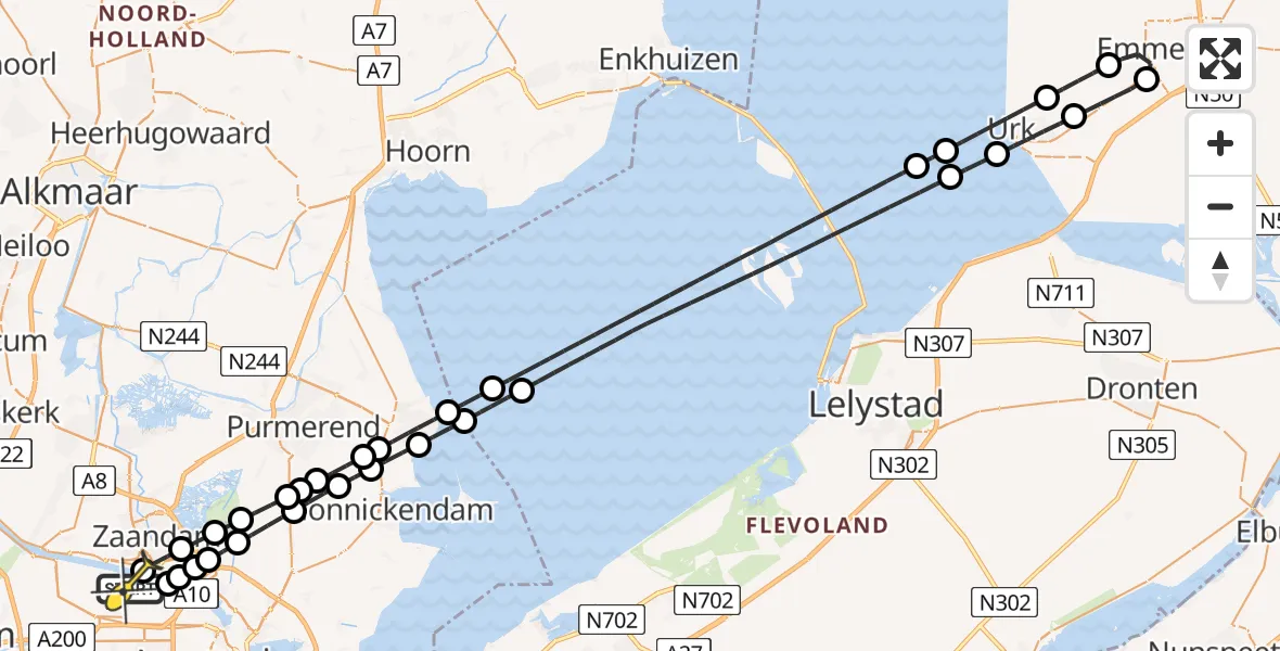 Routekaart van de vlucht: Lifeliner 1 naar Amsterdam Heliport, Westhaven