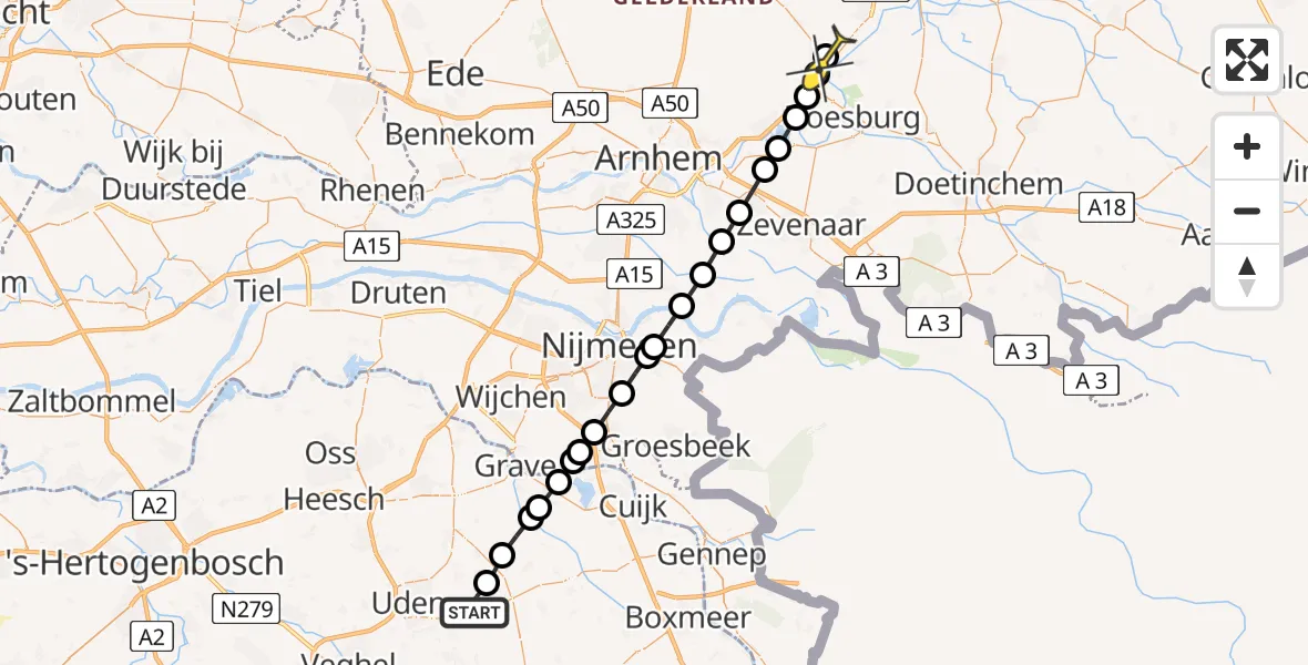 Routekaart van de vlucht: Lifeliner 3 naar Dieren, Zeelandsedijk