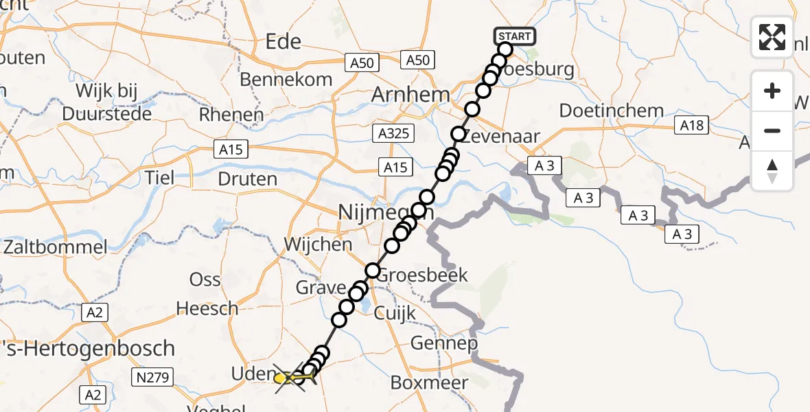 Routekaart van de vlucht: Lifeliner 3 naar Vliegbasis Volkel, Schapenbergweg