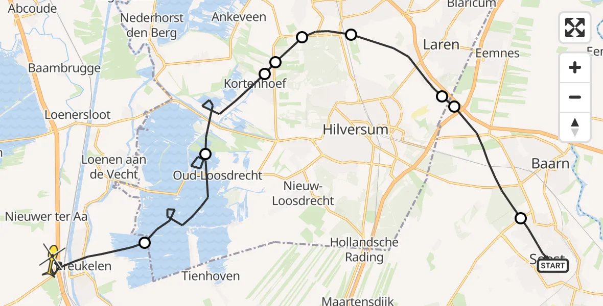 Routekaart van de vlucht: Politieheli naar Breukelen, Koninginnelaan