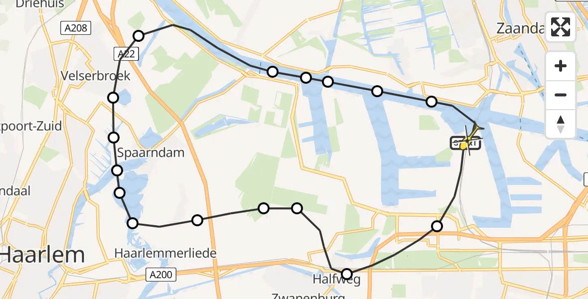 Routekaart van de vlucht: Lifeliner 1 naar Amsterdam Heliport, Nieuw-Zeelandweg