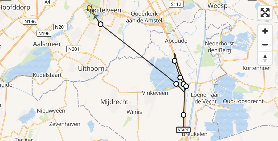 Routekaart van de vlucht: Politiehelikopter naar Amstelveen, Honderdsche Laantje