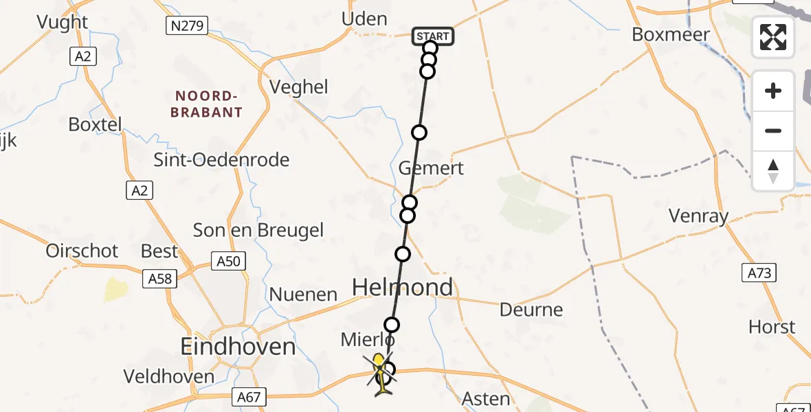 Routekaart van de vlucht: Lifeliner 3 naar Heeze, Vogelstraat