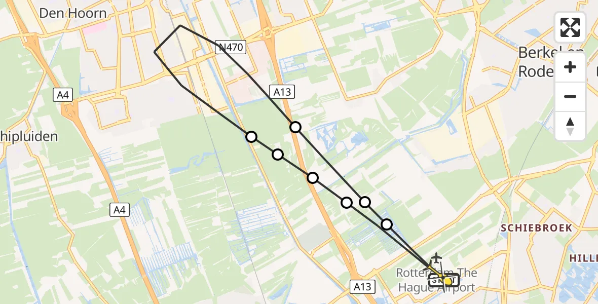 Routekaart van de vlucht: Lifeliner 2 naar Rotterdam The Hague Airport, Mekelweg