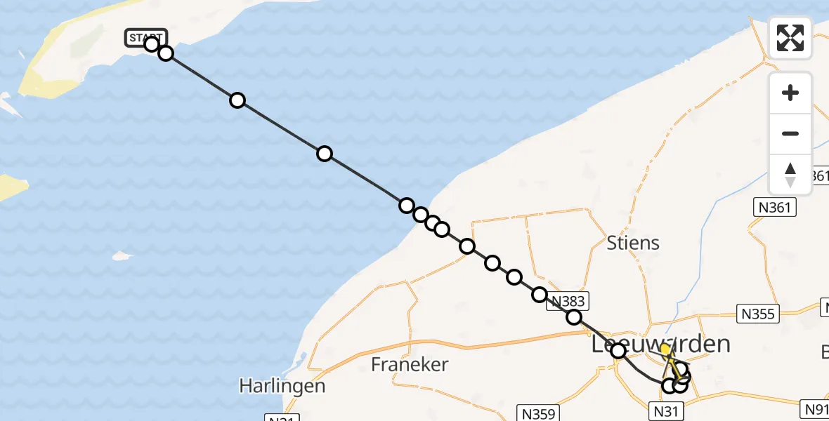 Routekaart van de vlucht: Ambulancehelikopter naar Leeuwarden, Tuintjesweg