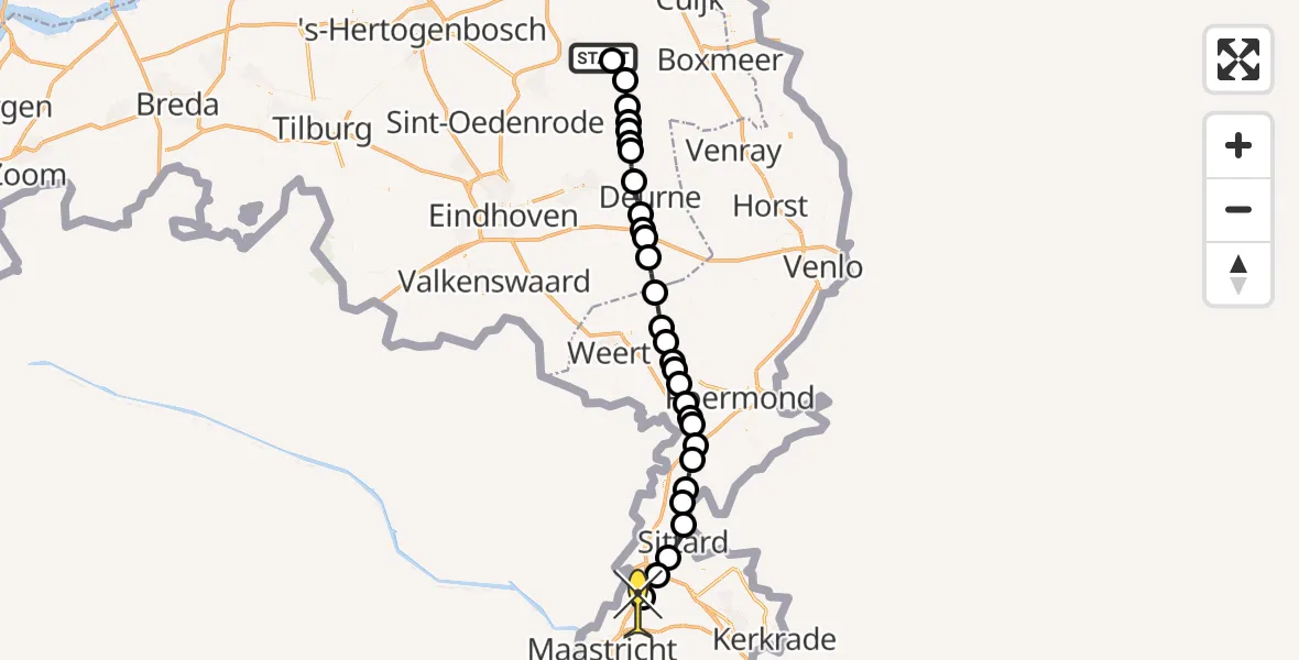 Routekaart van de vlucht: Politieheli naar Maastricht Aachen Airport, Beukenlaan
