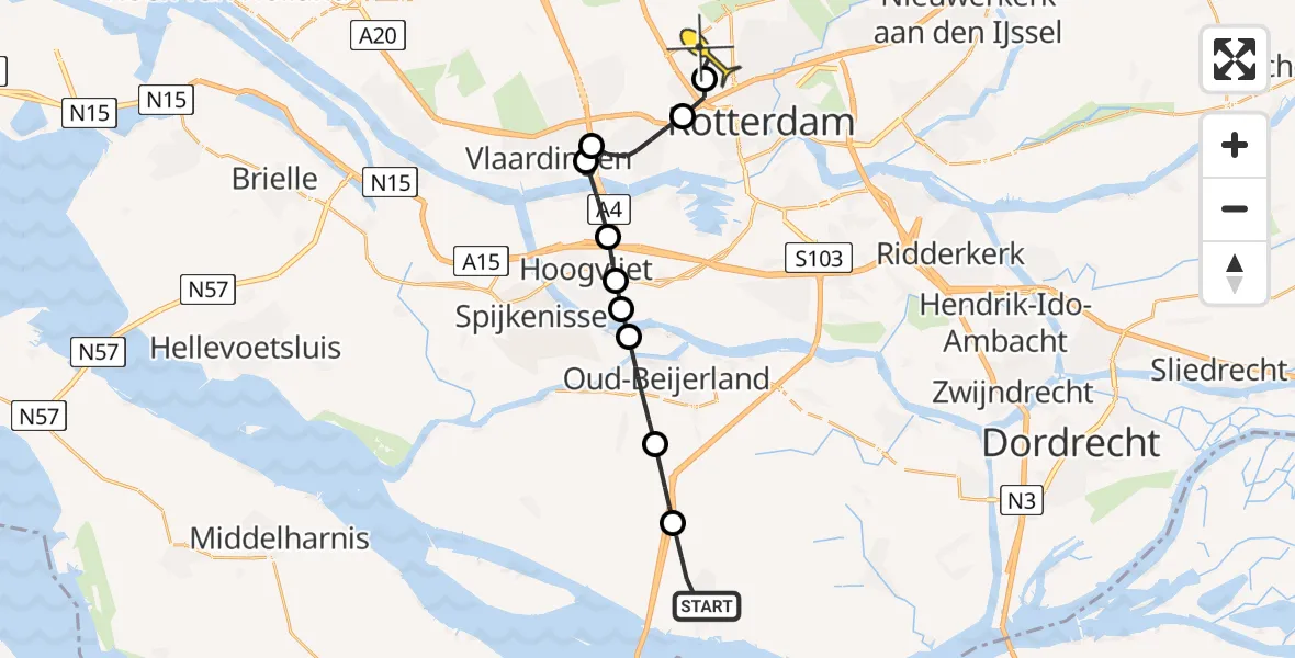 Routekaart van de vlucht: Lifeliner 2 naar Rotterdam The Hague Airport, Middelsluissedijk WZ