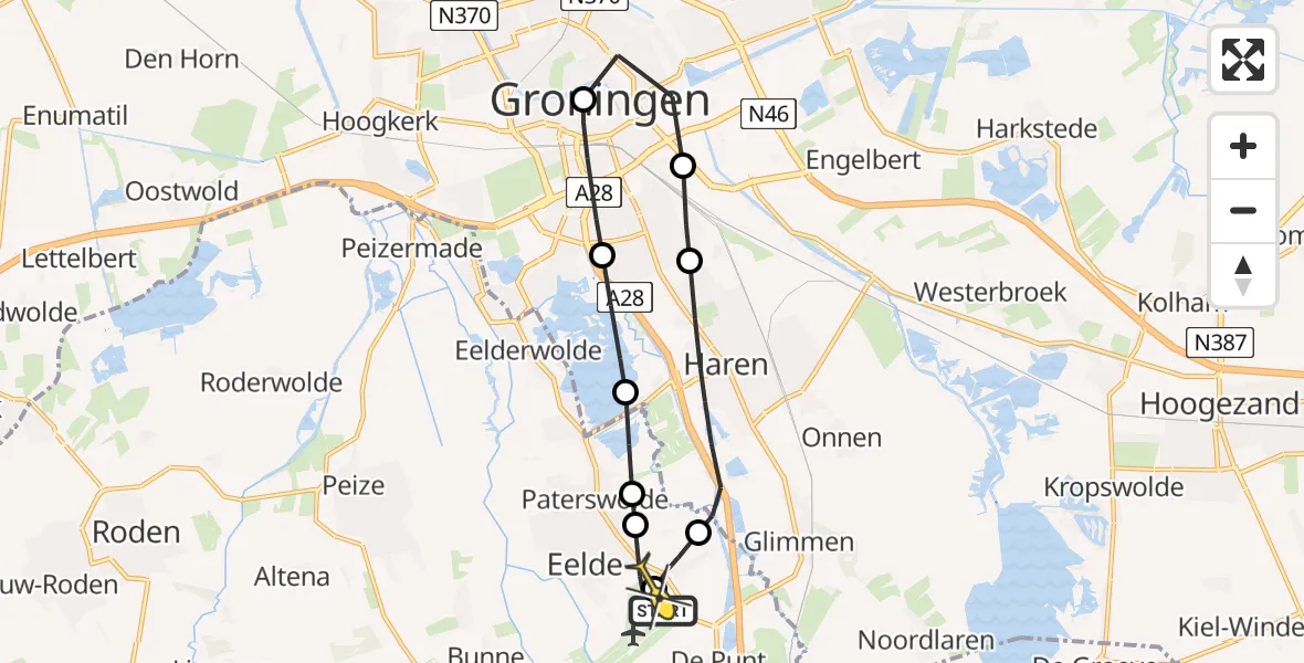 Routekaart van de vlucht: Lifeliner 4 naar Groningen Airport Eelde, Vosbergerlaan