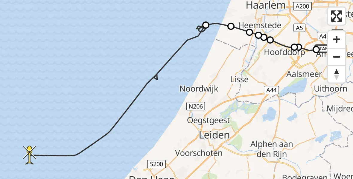 Vluchtroute Politiehelikopter van Schiphol naar 
