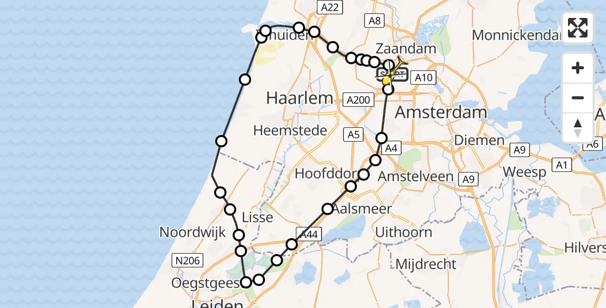 Routekaart van de vlucht: Lifeliner 1 naar Amsterdam Heliport, Westpoort