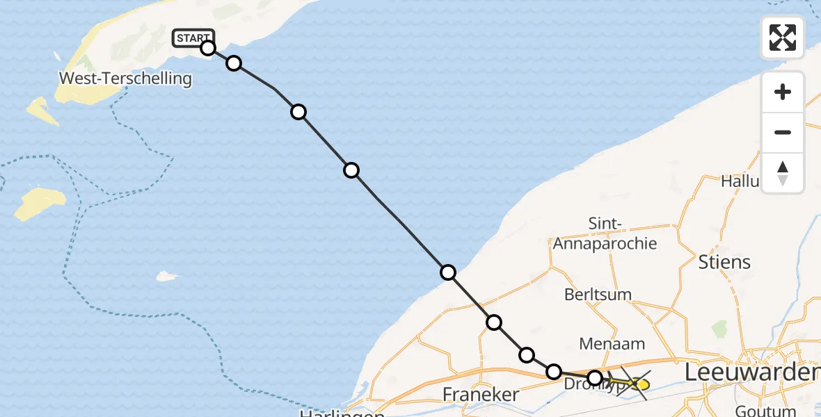 Routekaart van de vlucht: Ambulancehelikopter naar Dronryp, Striep