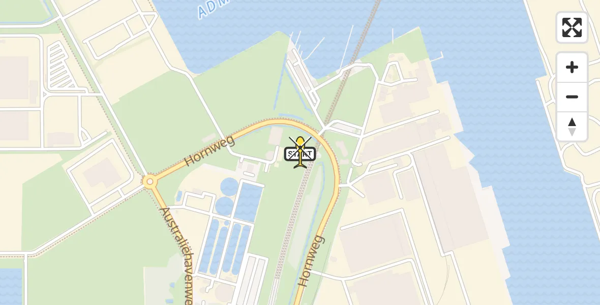 Routekaart van de vlucht: Lifeliner 1 naar Amsterdam Heliport, Hornweg