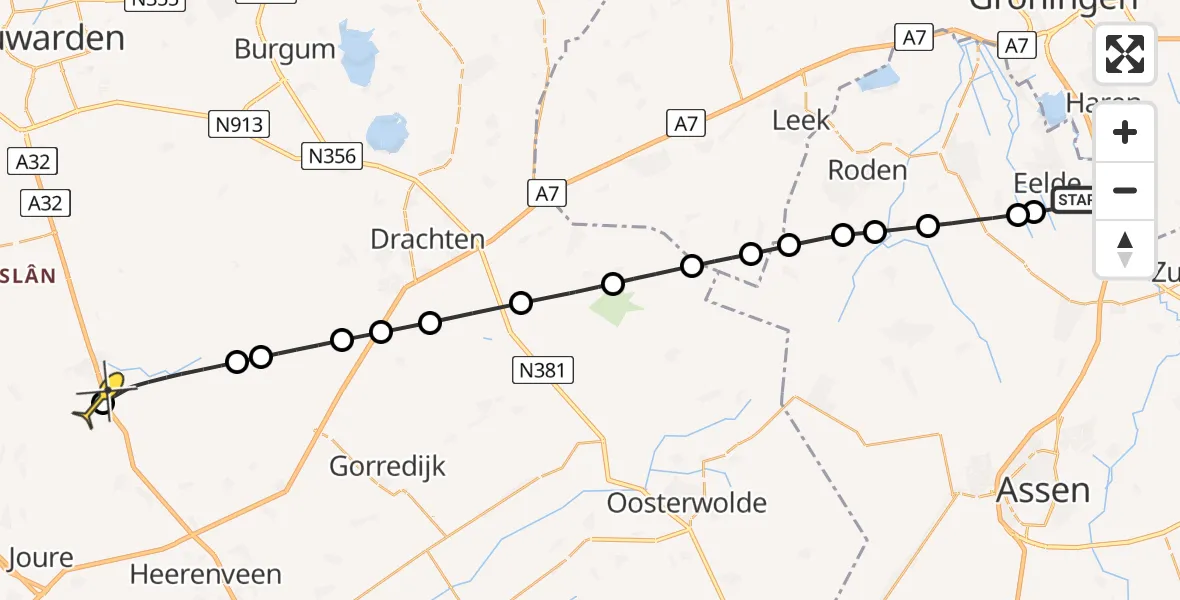 Routekaart van de vlucht: Lifeliner 4 naar Haskerdijken, Veldkampweg