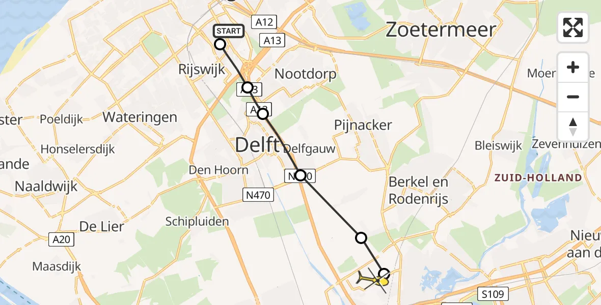 Routekaart van de vlucht: Lifeliner 2 naar Rotterdam The Hague Airport, Steenlaan
