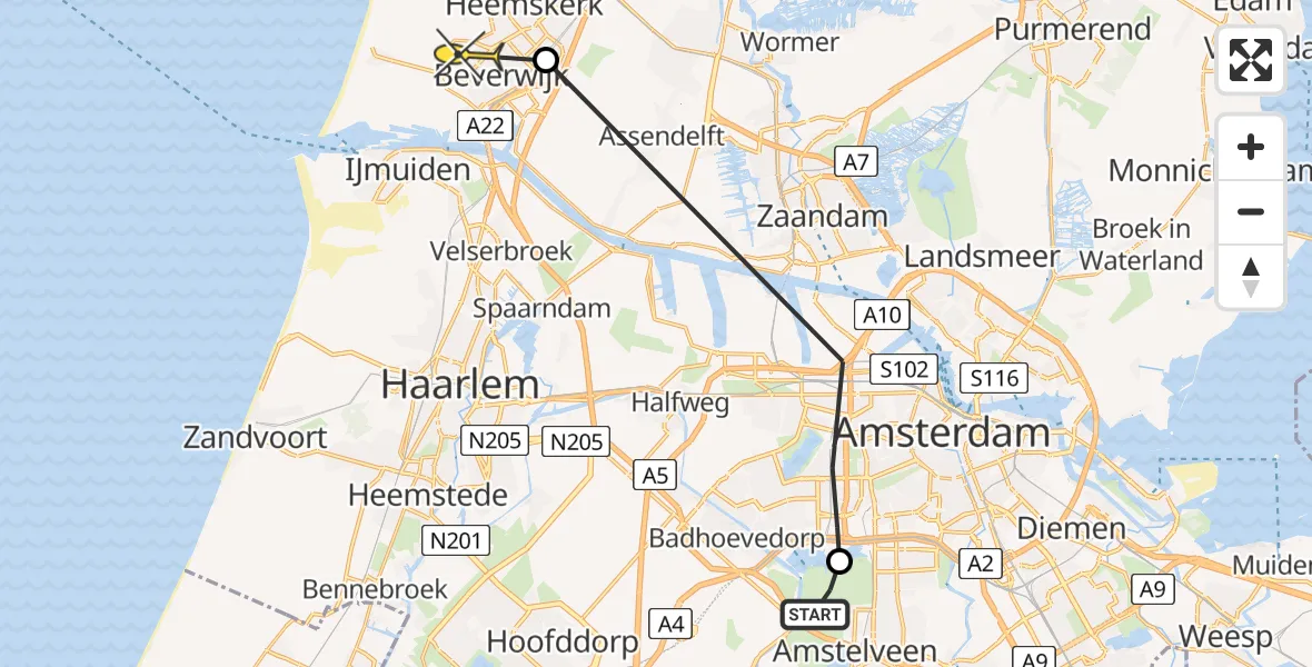 Routekaart van de vlucht: Politiehelikopter naar Beverwijk, Nieuwe Meer